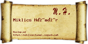 Miklics Hümér névjegykártya